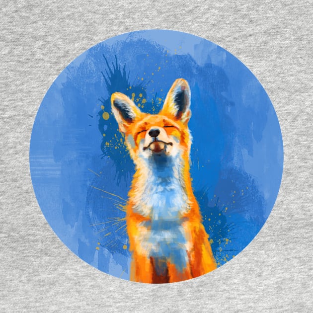 Happy Fox - blue fox illustration by Flo Art Studio